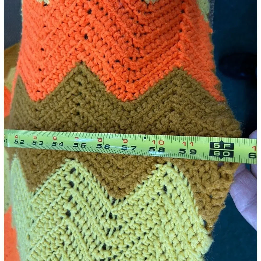 Vintage‎ Handmade Crochet Afghan Throw Orange Brown 70s 95X60